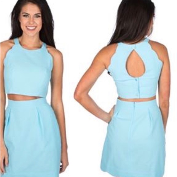 Lauren James Crop Top Skirt Set in Raspberry - Picture 2 of 5